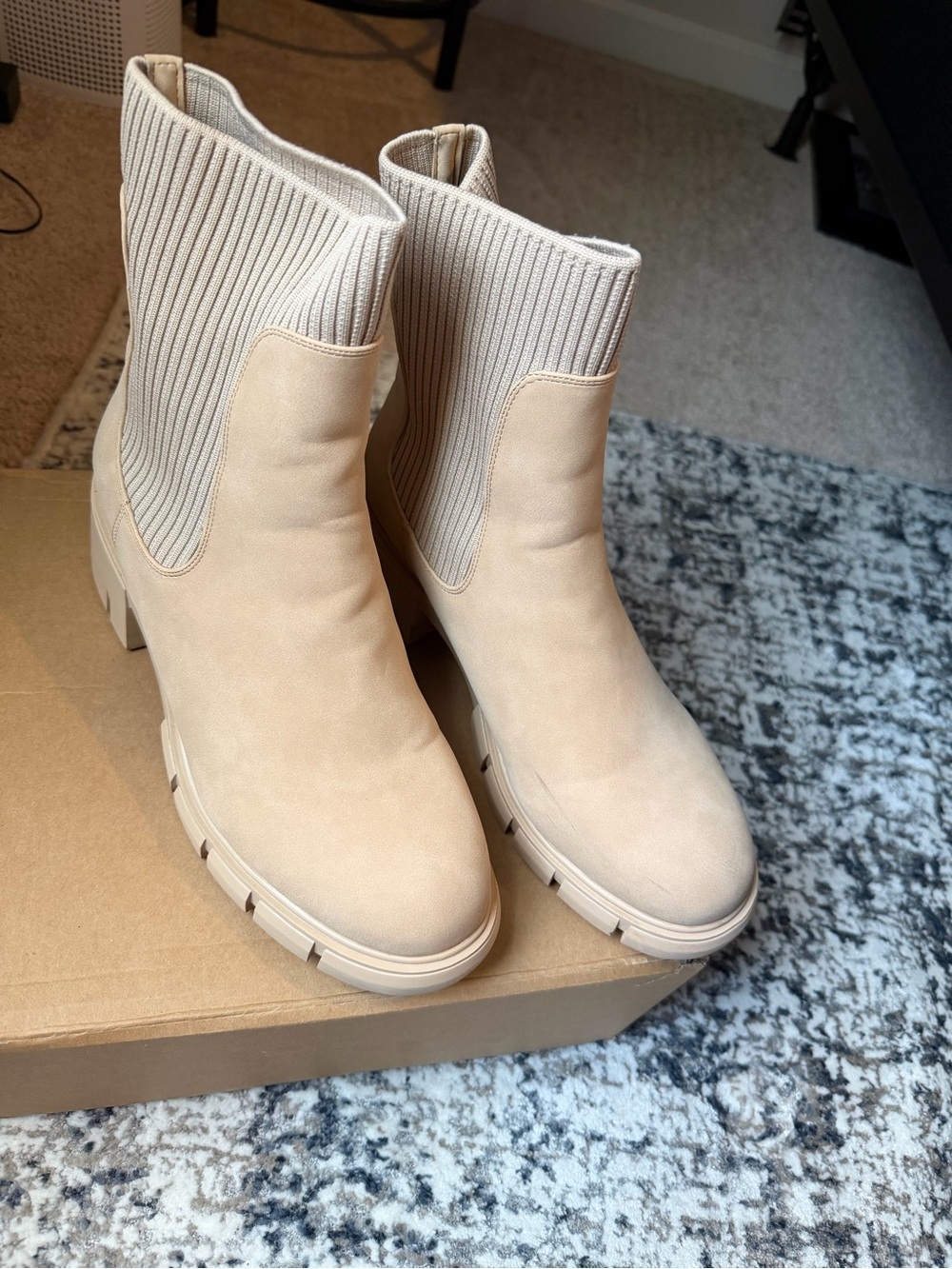 Amazon Beige Ribbed Chelsea Ankle Booties - Picture 2 of 4